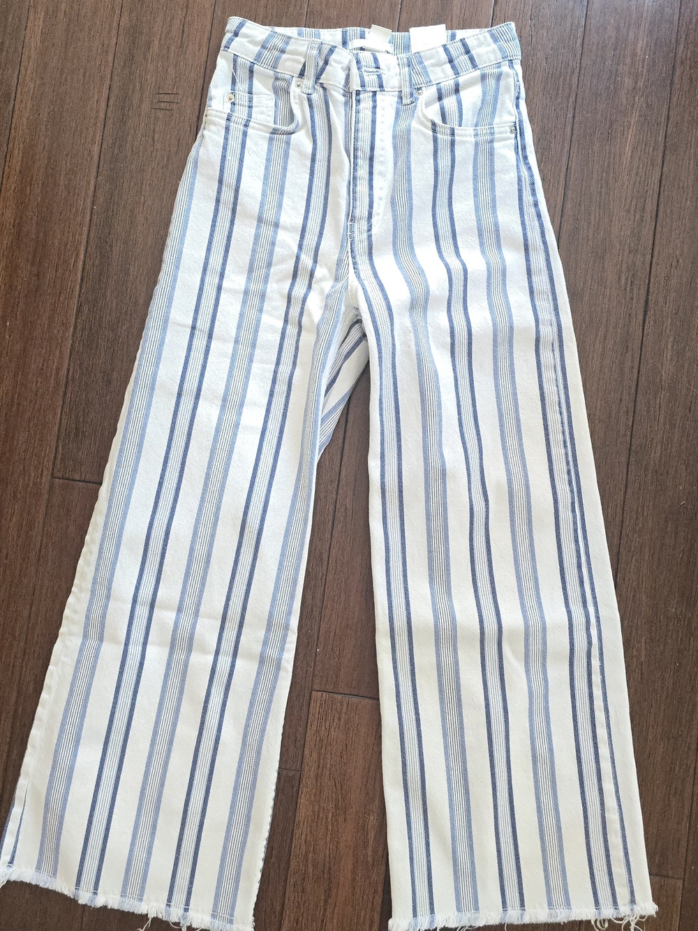 H&M White Jeans with Blue Vertical Stripes - Wide Leg Flare